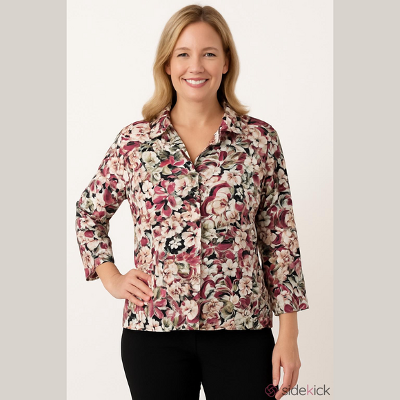 Jaipur Women's X-Large Multi Color Floral Blouse Polyester - Picture 3 of 5